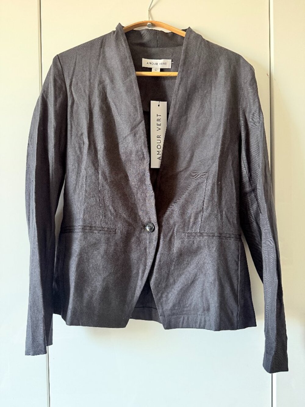 Amour Vert Charcoal Gray Meredith Blazer NWT Linen Tencel Collarless Womens XS